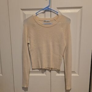 Zara Beige Ribbed Knit Top